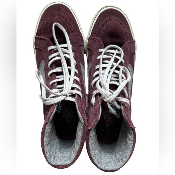 Vans Sk8-Hi Slim Suede Burgundy High Top Sneakers Mens 7 Womens 8.5 Skate Shoes - Picture 2 of 7